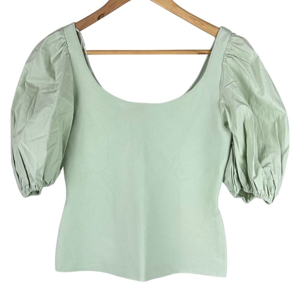 Theory Puff Sleeve Scoop Neck Top Mint Green Women's Size Small New With Tags